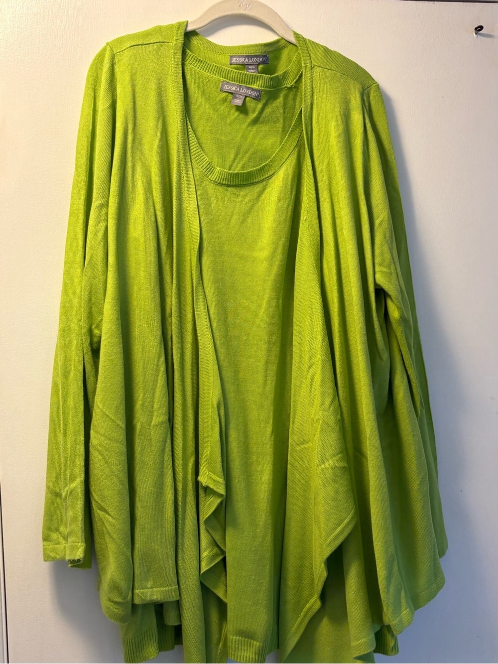 Jessica London Lime Green Open-Front Tank and Open Cardigan Twinset